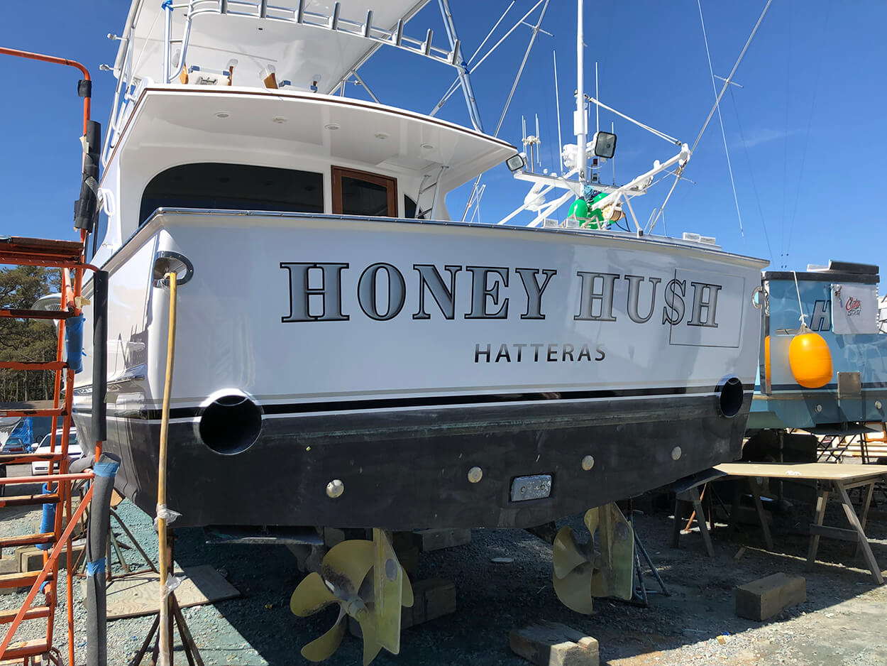 Honey Hush Hatteras Boat Transom BOATS TRANSOM ARTWORK PAINTING