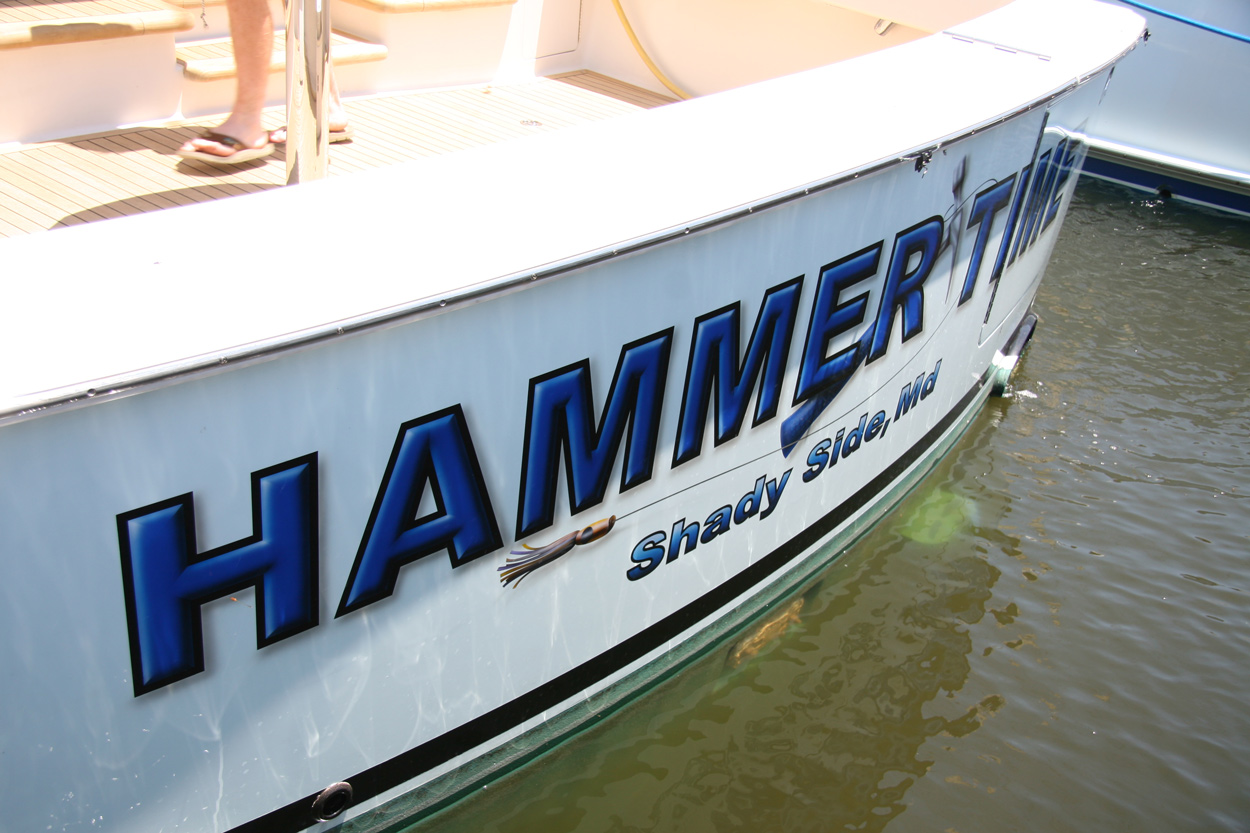 Hammer Time, Shady Side Maryland Boat Transom BOATS TRANSOM ARTWORK